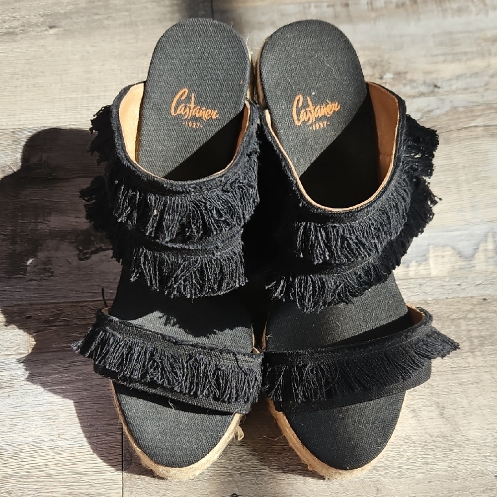 Castaner Black Espadrille Fringe Shoes Size 39